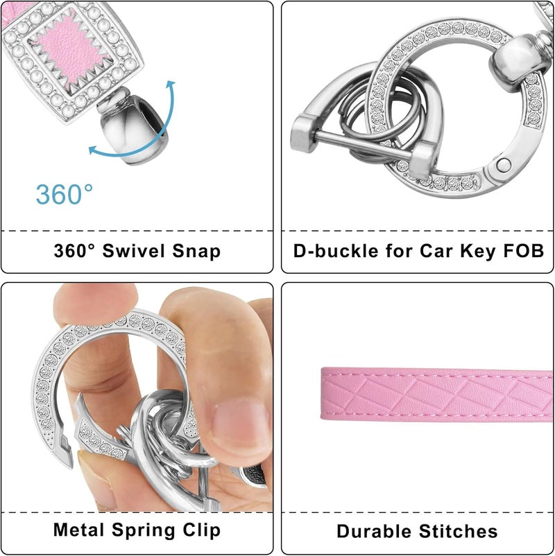 OHKYOOT Store Leather Wristlet Keychain,Wrist Keychain Car Key Chain with 5 Key Ring and Anti-Lost D Ring - Image 2